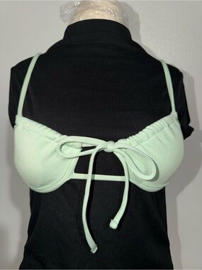 Zaful Soft Mint Ribbed Tie-Front Bralette